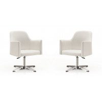 Manhattan Comfort 2-AC030-WH Pelo White and Polished Chrome Faux Leather Adjustable Height Swivel Accent Chair (Set of 2)